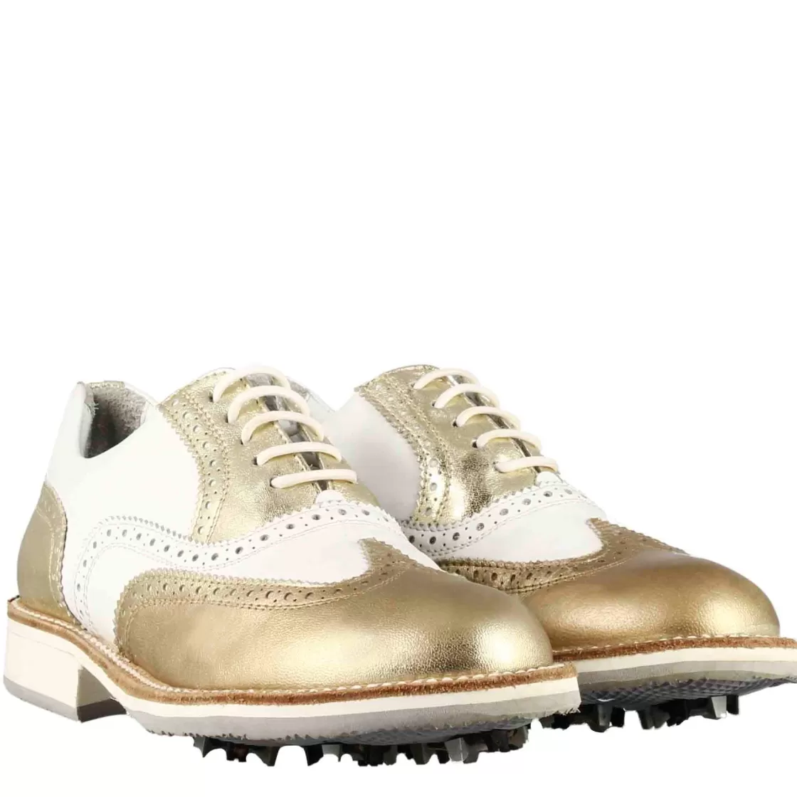 Fashion Leonardo Shoes Scarpe Da Golf Uomo Artigianali In Pelle Bianca Con Dettagli Colore Oro Bianco