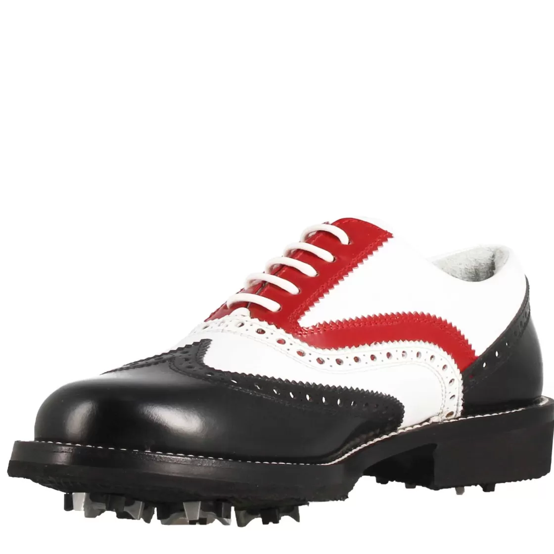 Outlet Leonardo Shoes Scarpe Da Golf Uomo Artigianali In Pelle Pieno Fiore Bianco Rosso Nero
