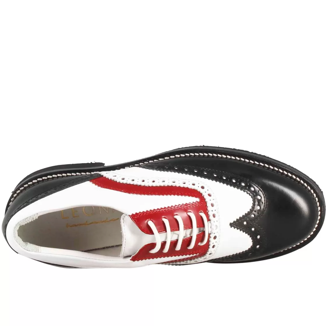 Outlet Leonardo Shoes Scarpe Da Golf Uomo Artigianali In Pelle Pieno Fiore Bianco Rosso Nero