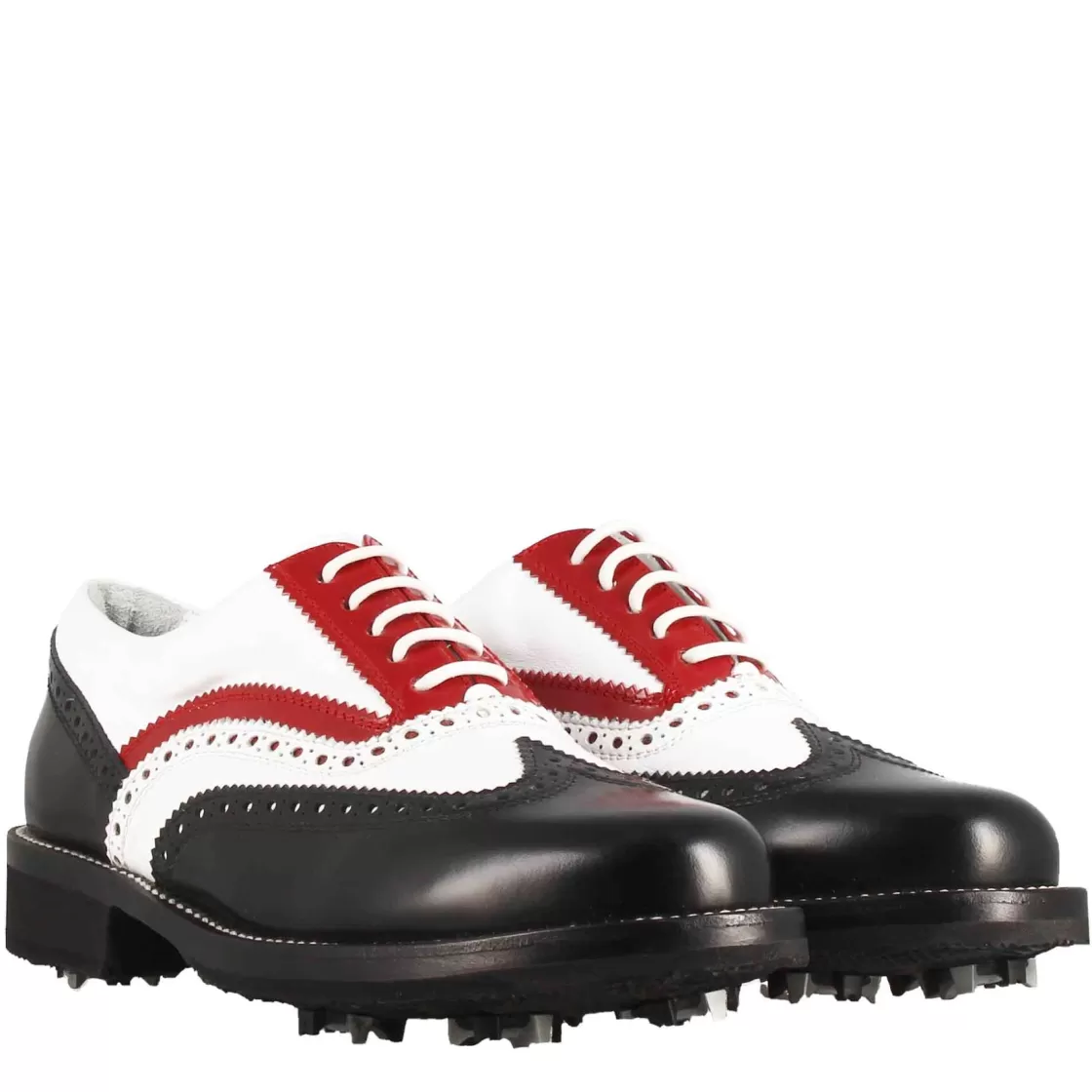 Outlet Leonardo Shoes Scarpe Da Golf Uomo Artigianali In Pelle Pieno Fiore Bianco Rosso Nero