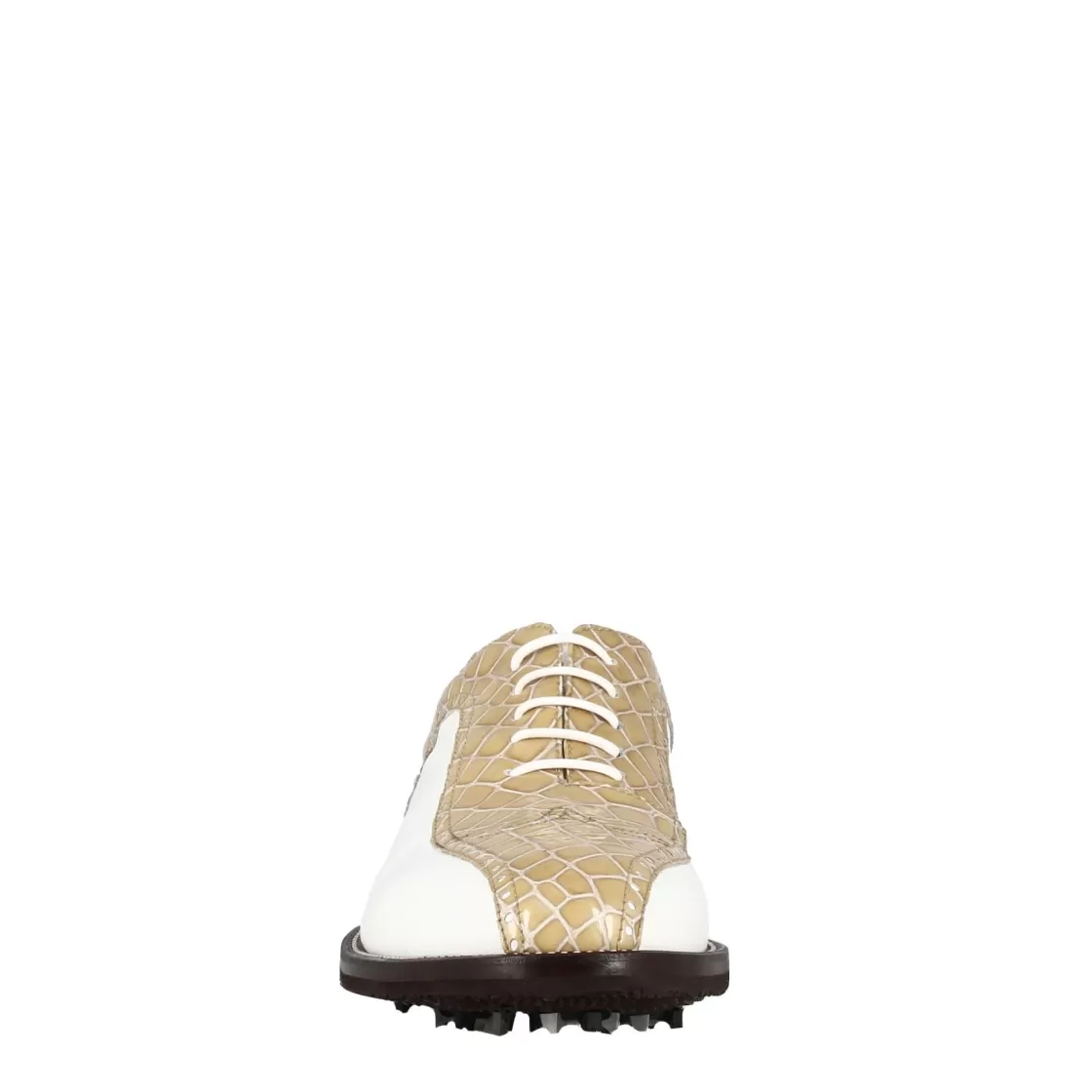 Flash Sale Leonardo Shoes Scarpe Da Golf Uomo In Pelle Bicolore Bianca E Con Stampa Cocco Beige