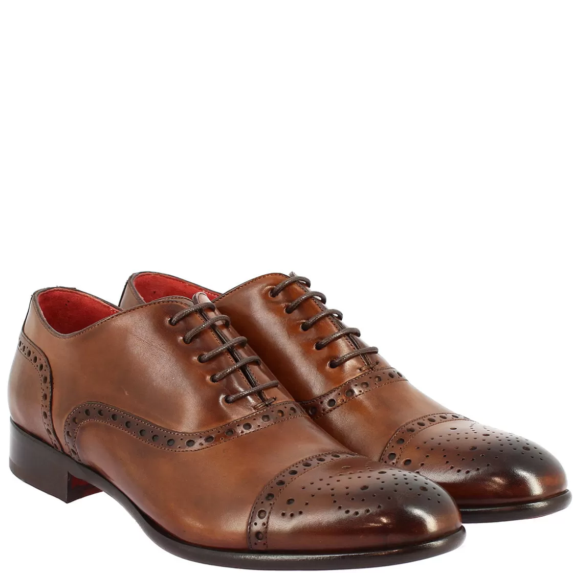 Flash Sale Leonardo Shoes Scarpe Da Uomo Stringate Francesine Fatte A Mano In Pelle Montecarlo Brandy Marrone