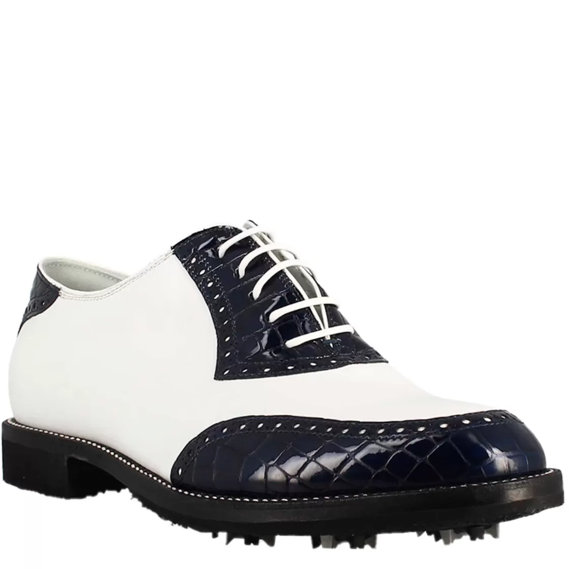 Clearance Leonardo Shoes Scarpe Golf Da Donna Artigianali In Pelle E Cocco Blu Bianco