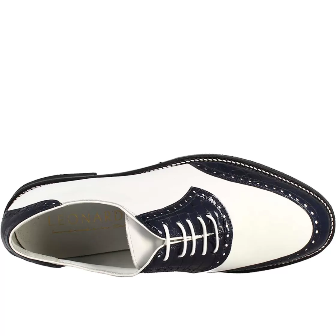 Clearance Leonardo Shoes Scarpe Golf Da Donna Artigianali In Pelle E Cocco Blu Bianco