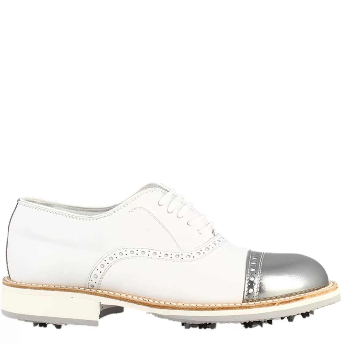 Shop Leonardo Shoes Scarpe Golf Da Donna Artigianali In Pelle E Dettagli In Argento Bianco