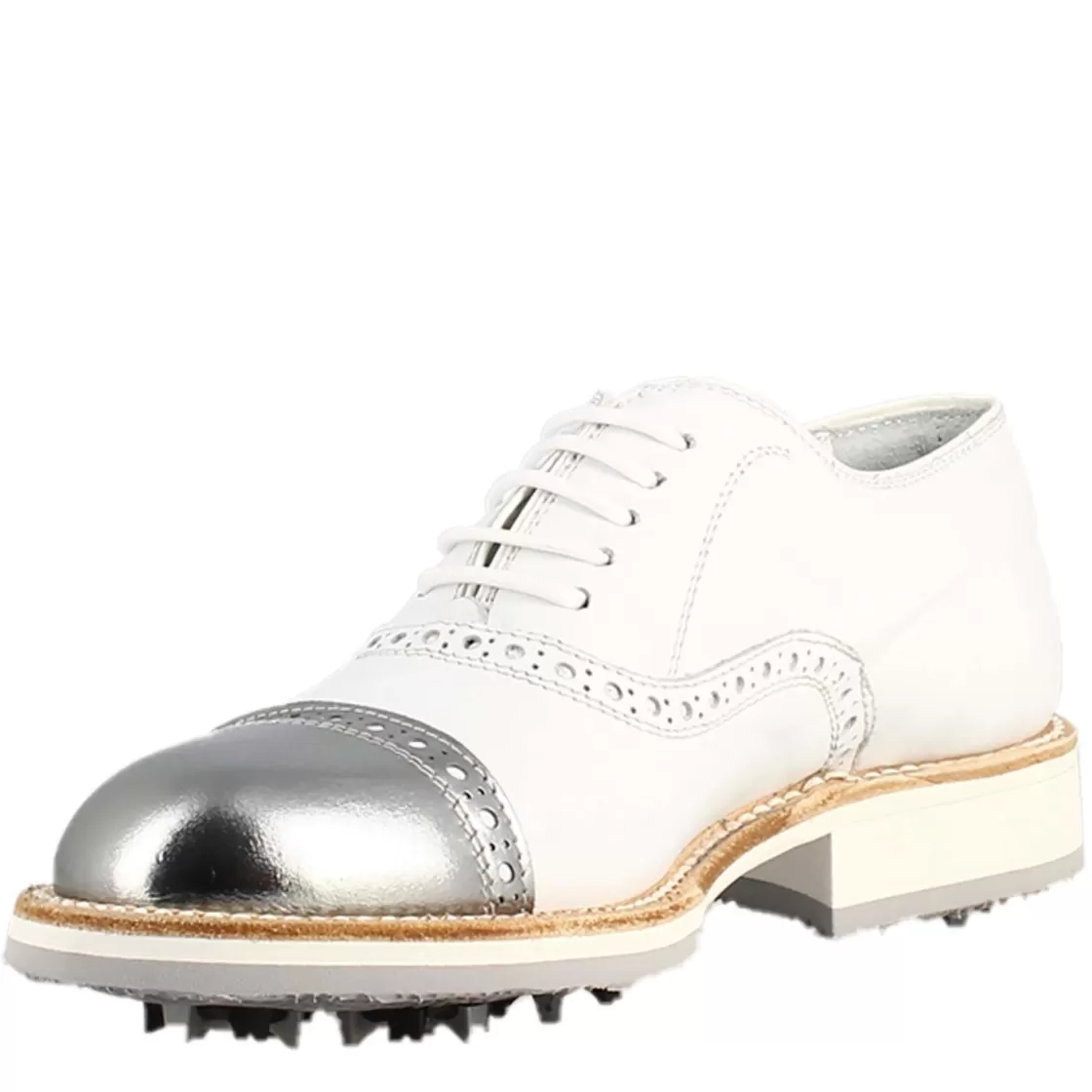 Shop Leonardo Shoes Scarpe Golf Da Donna Artigianali In Pelle E Dettagli In Argento Bianco