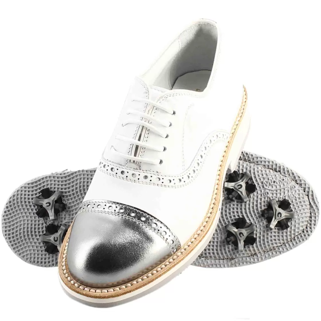 Shop Leonardo Shoes Scarpe Golf Da Donna Artigianali In Pelle E Dettagli In Argento Bianco