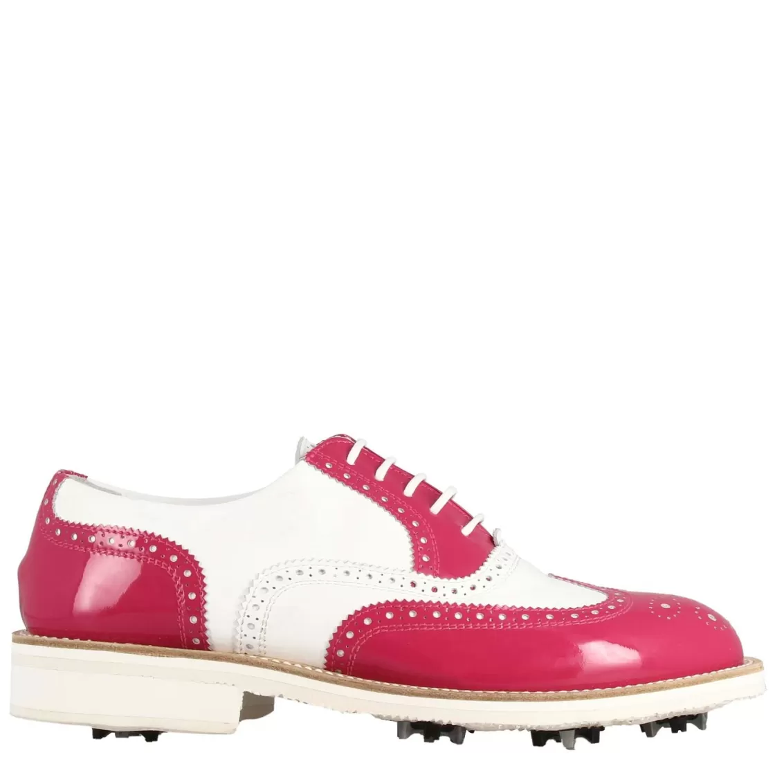 Hot Leonardo Shoes Scarpe Golf Da Donna Fatte A Mano In Pelle Lucida Colore Bianco . Rosa