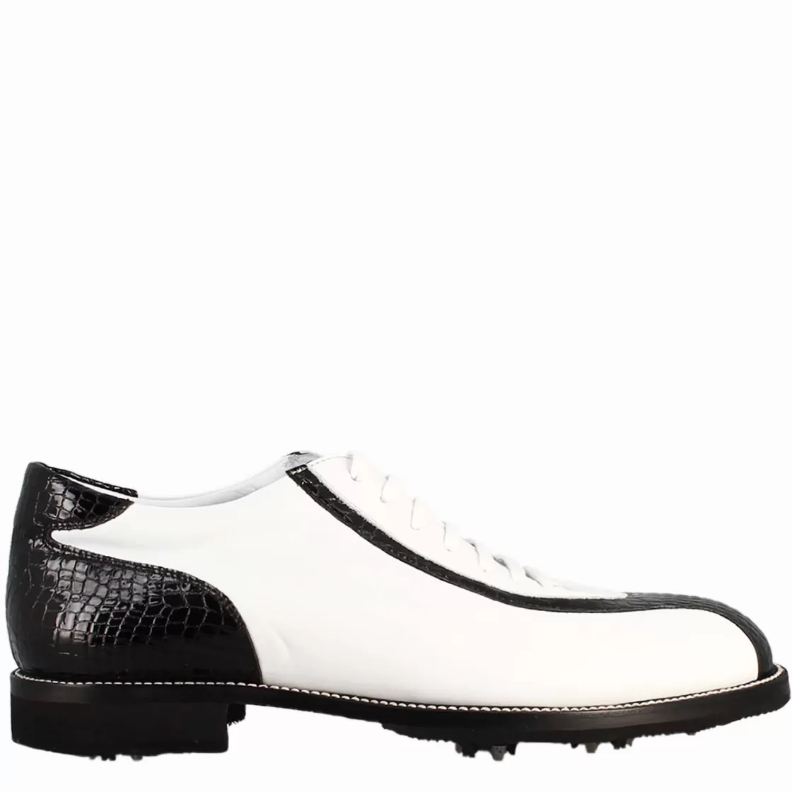 Cheap Leonardo Shoes Scarpe Golf Da Uomo Artigianali In Pelle E Dettagli In Cocco Nero Bianco