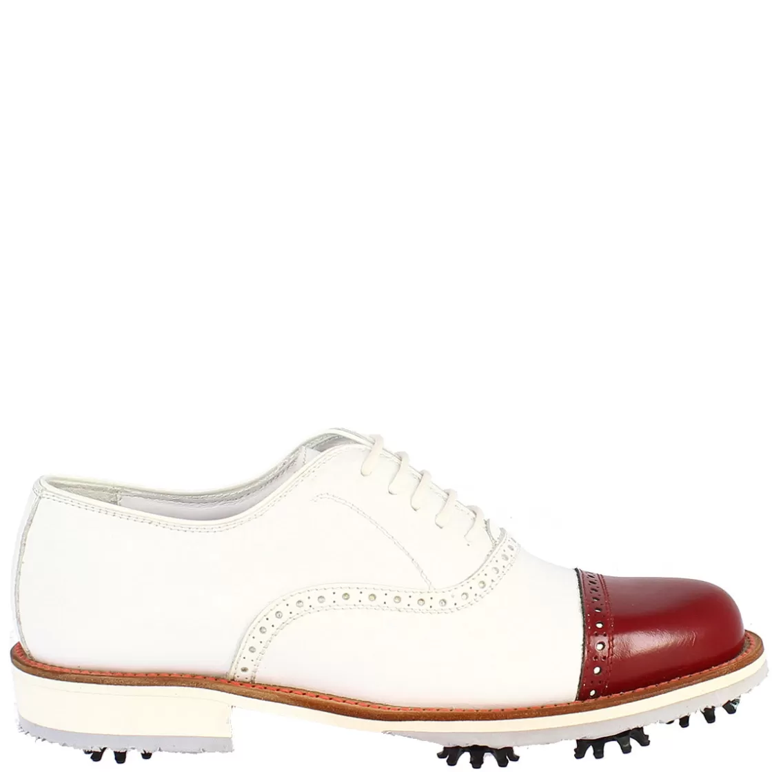 Clearance Leonardo Shoes Scarpe Golf Donna Artigianali In Pelle Bianco Con Puntale Rosso