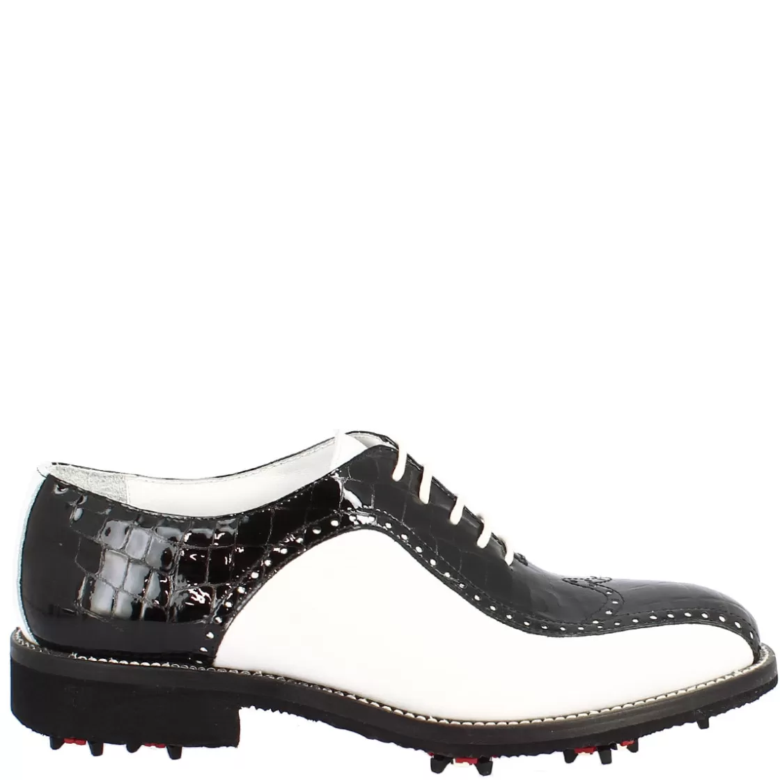 Cheap Leonardo Shoes Scarpe Golf Donna Artigianali In Pelle Pieno Fiore Bianco Cocco Nero