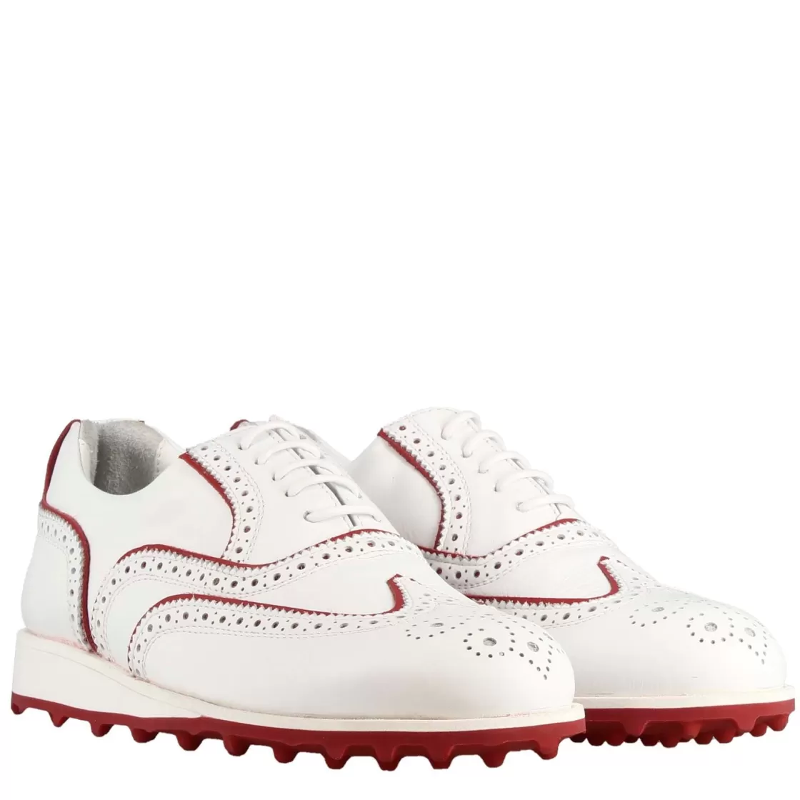 Sale Leonardo Shoes Scarpe Golf Fatte A Mano Da Uomo In Pelle Colore Con Dettagli Colore Rosso. Bianco