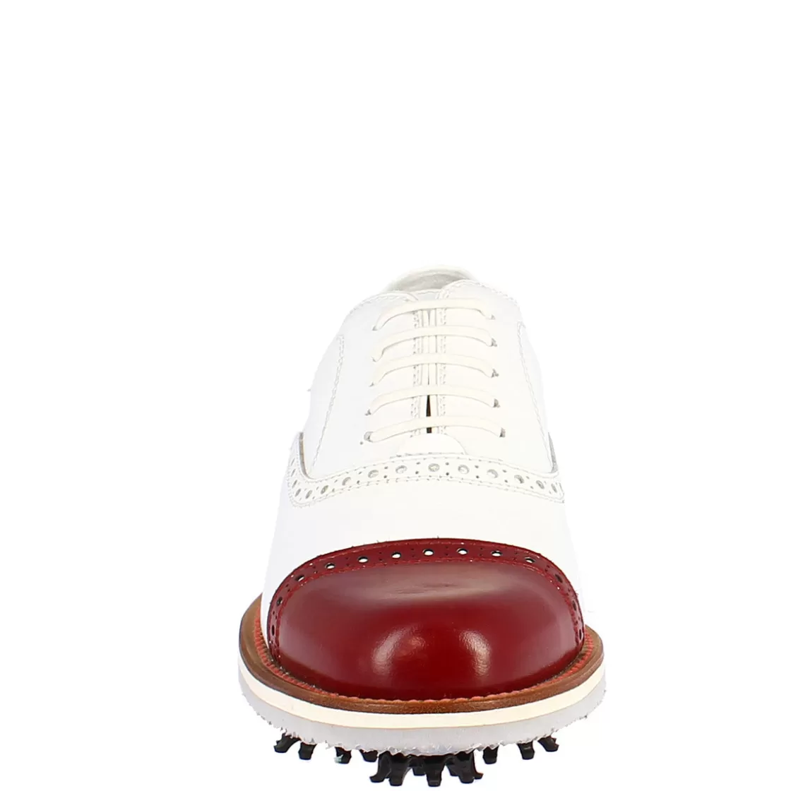 Outlet Leonardo Shoes Scarpe Golf Uomo Artigianali In Pelle Bianco Con Puntale Rosso
