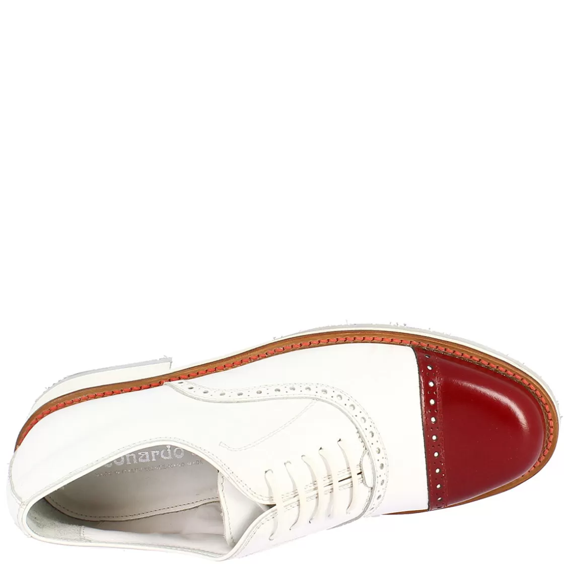 Outlet Leonardo Shoes Scarpe Golf Uomo Artigianali In Pelle Bianco Con Puntale Rosso