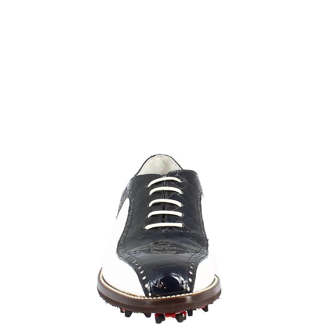 Sale Leonardo Shoes Scarpe Golf Uomo Artigianali In Pelle Pieno Fiore Bianco Cocco Blu