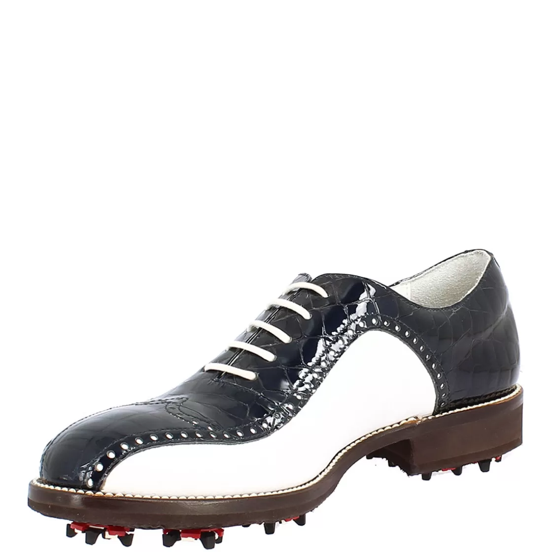 Sale Leonardo Shoes Scarpe Golf Uomo Artigianali In Pelle Pieno Fiore Bianco Cocco Blu