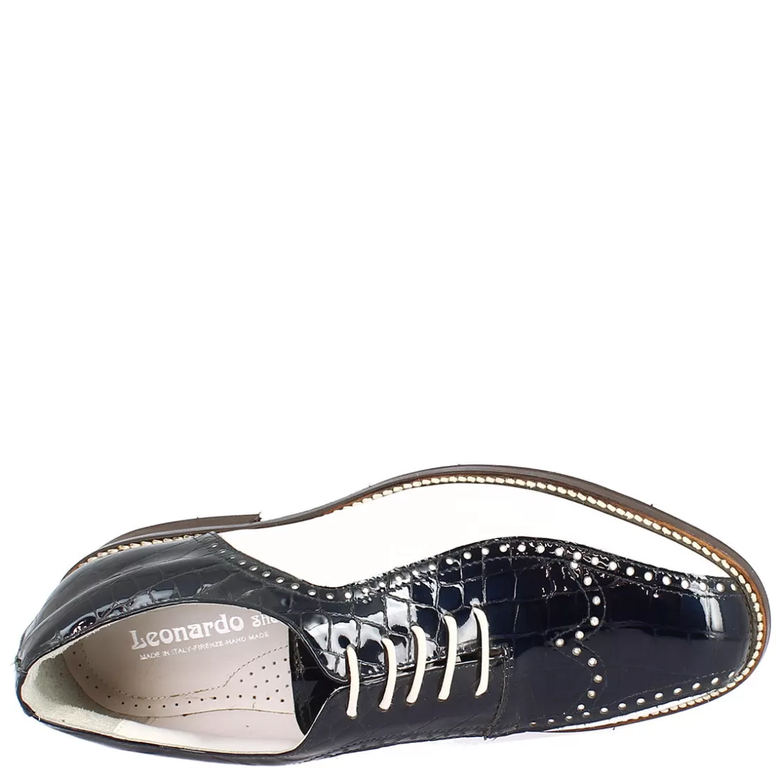Sale Leonardo Shoes Scarpe Golf Uomo Artigianali In Pelle Pieno Fiore Bianco Cocco Blu