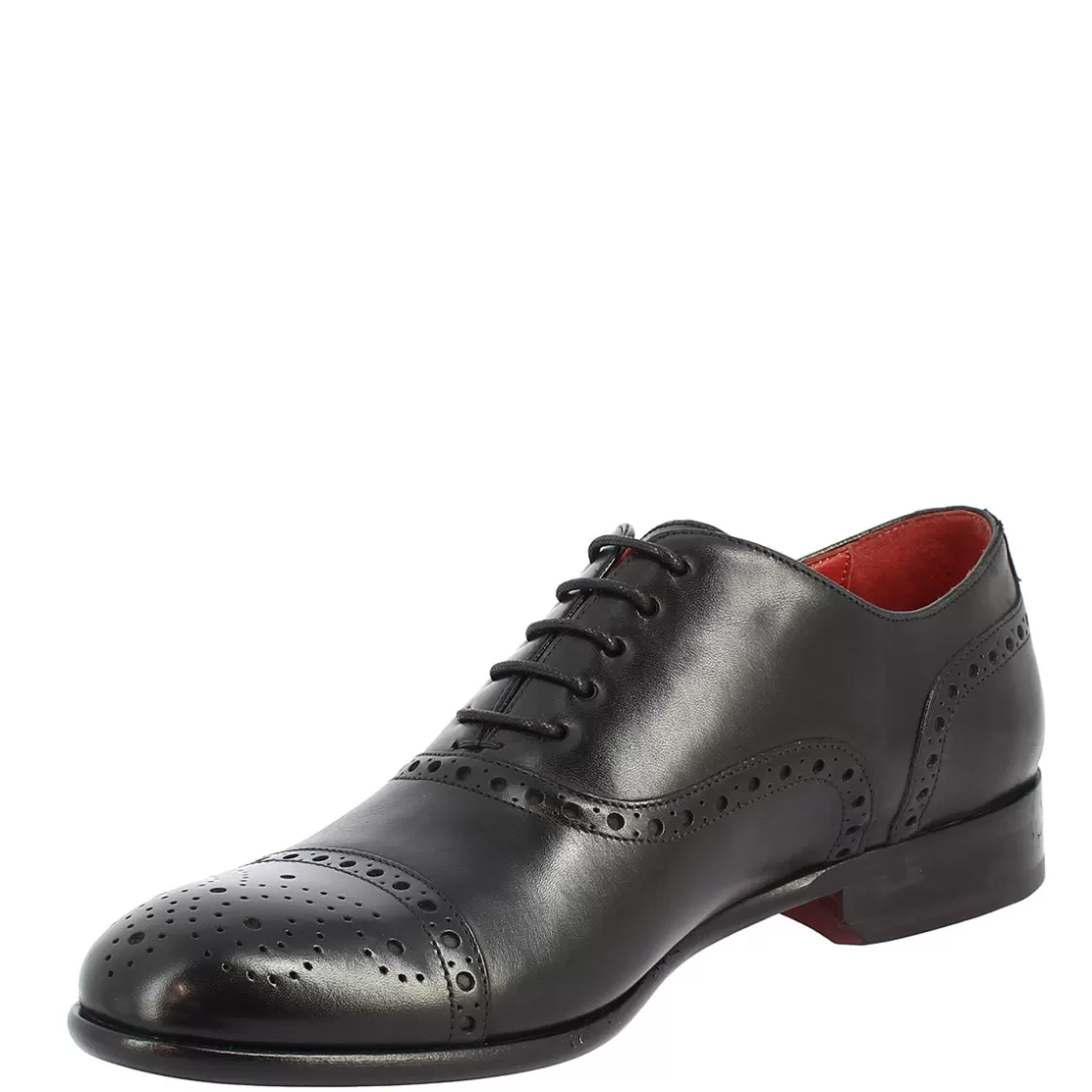 Hot Leonardo Shoes Scarpe Stringate Da Uomo Francesine Fatte A Mano In Pelle Nera Nero