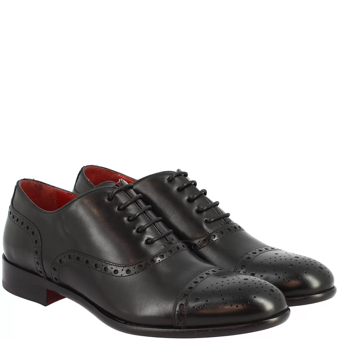 Hot Leonardo Shoes Scarpe Stringate Da Uomo Francesine Fatte A Mano In Pelle Nera Nero