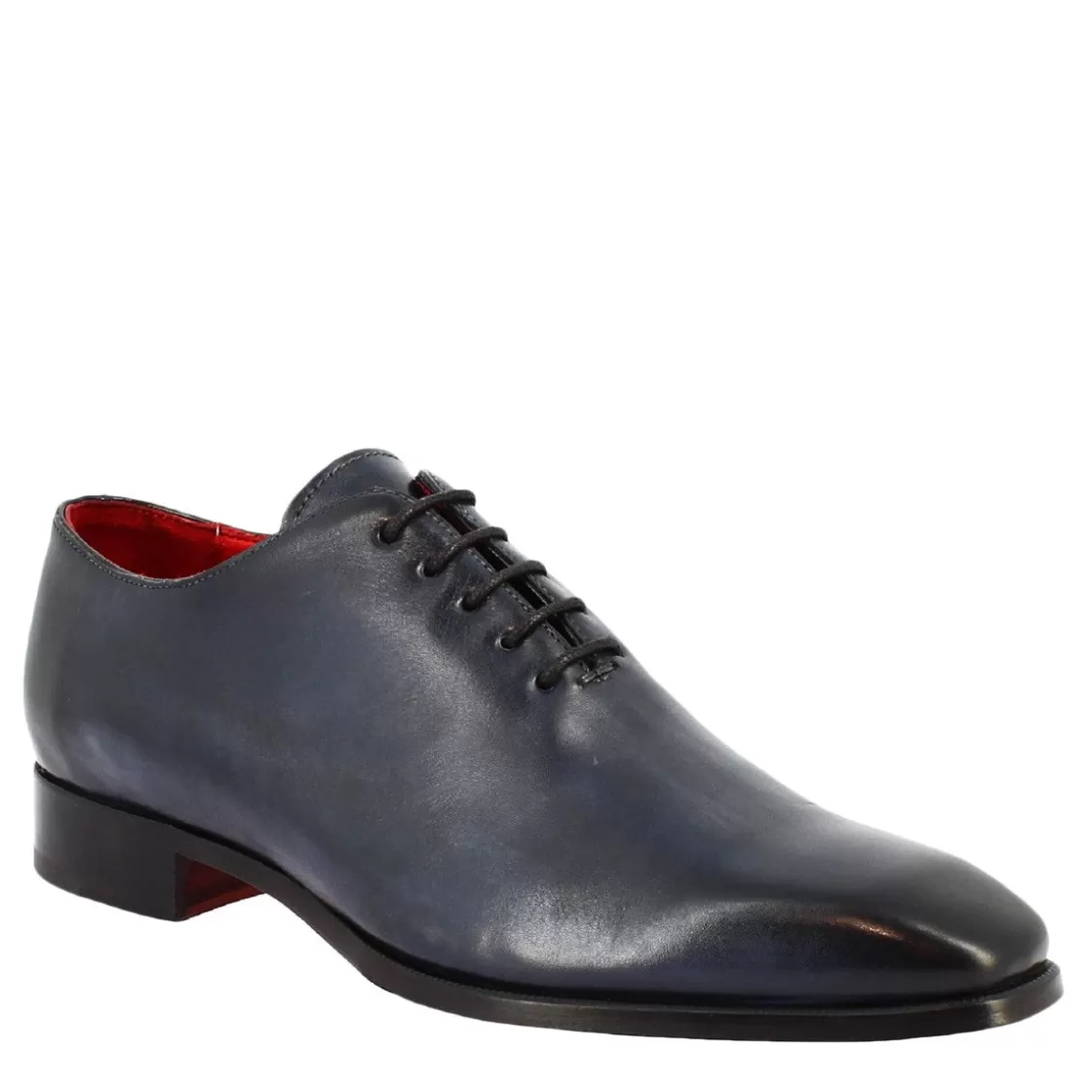 Outlet Leonardo Shoes Scarpe Wholecut Da Uomo Artigianali In Pelle Delavè Blu