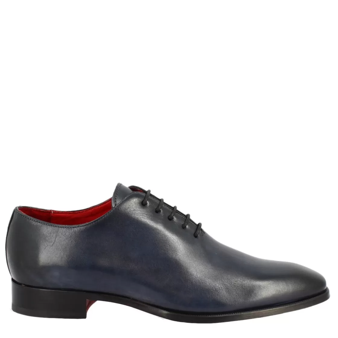 Outlet Leonardo Shoes Scarpe Wholecut Da Uomo Artigianali In Pelle Delavè Blu