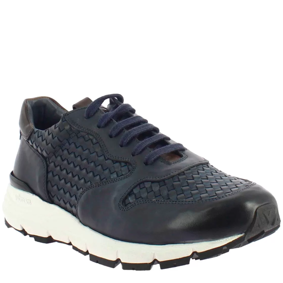 Sale Leonardo Shoes Sneaker Elegante Da Uomo In Pelle Intrecciata Blu