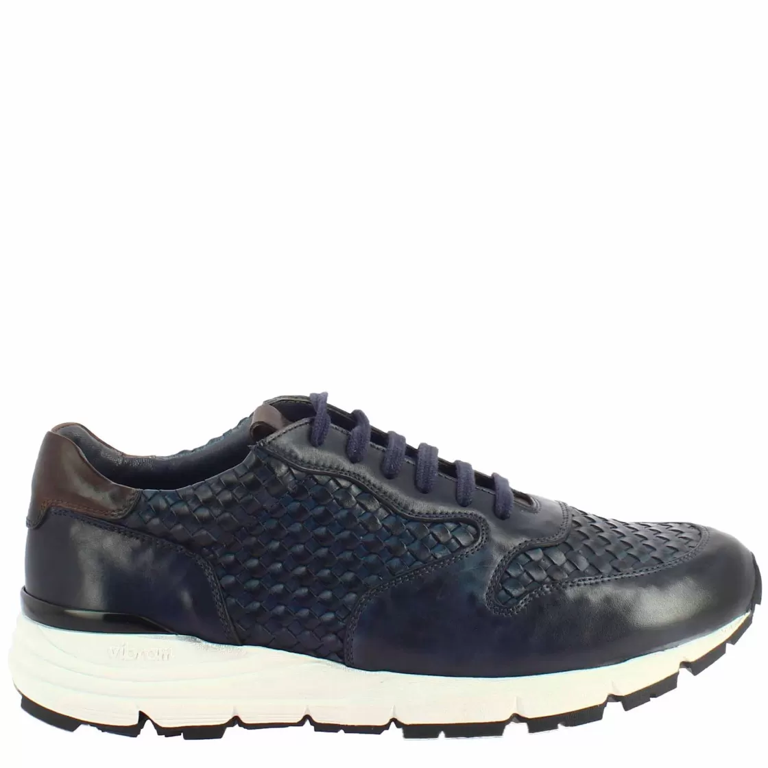 Sale Leonardo Shoes Sneaker Elegante Da Uomo In Pelle Intrecciata Blu