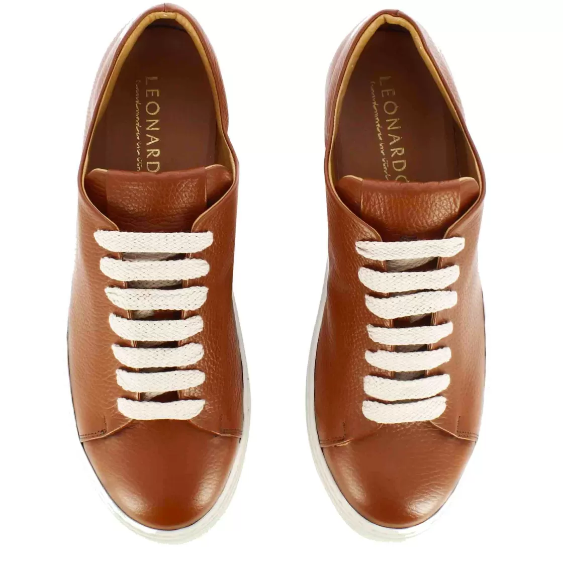 New Leonardo Shoes Sneaker Classica Da Uomo In Pelle Colore Marrone
