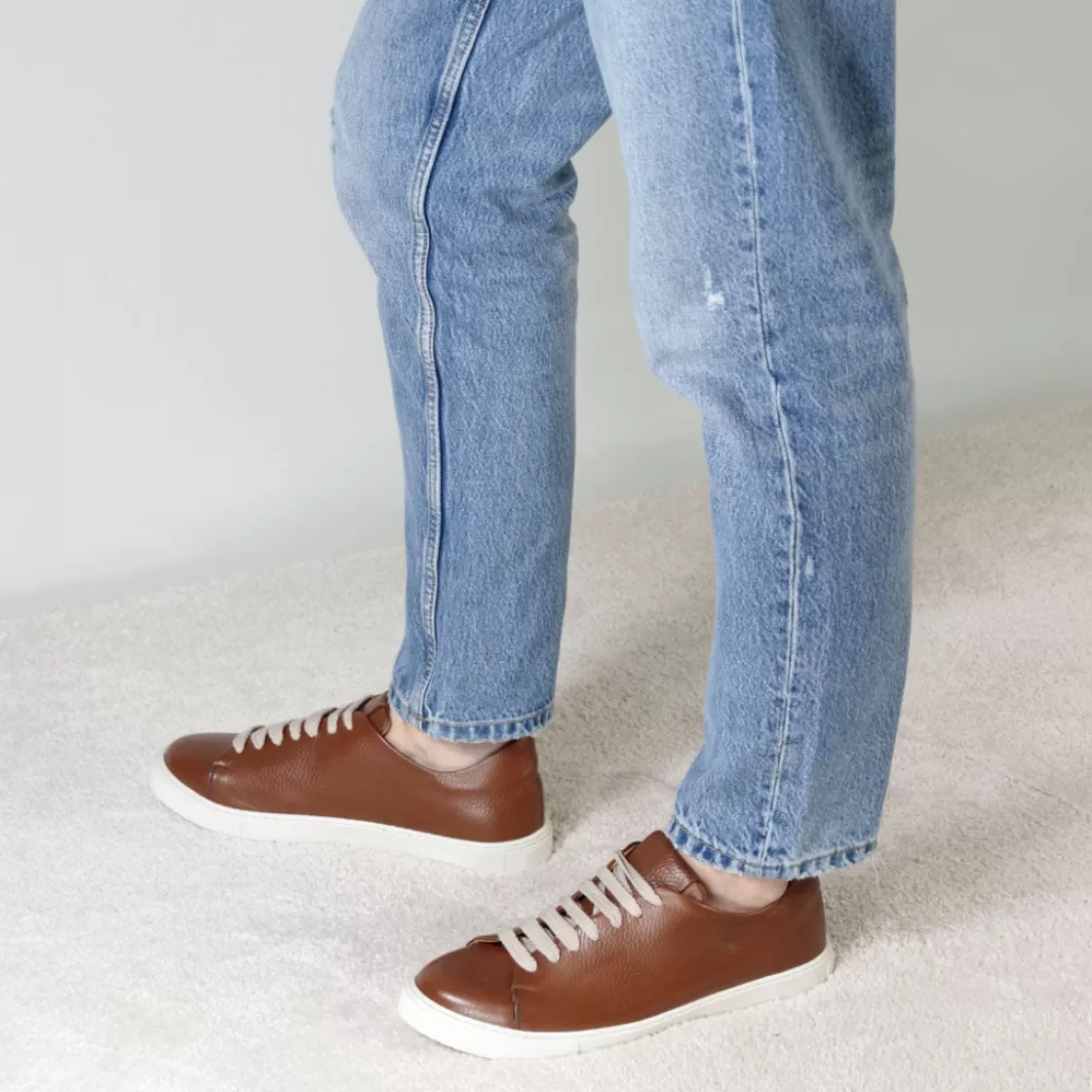 New Leonardo Shoes Sneaker Classica Da Uomo In Pelle Colore Marrone