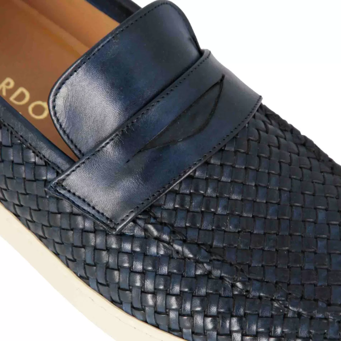 Hot Leonardo Shoes Sneaker Da Uomo Fatta A Mano In Pelle Intrecciata Colore Blu