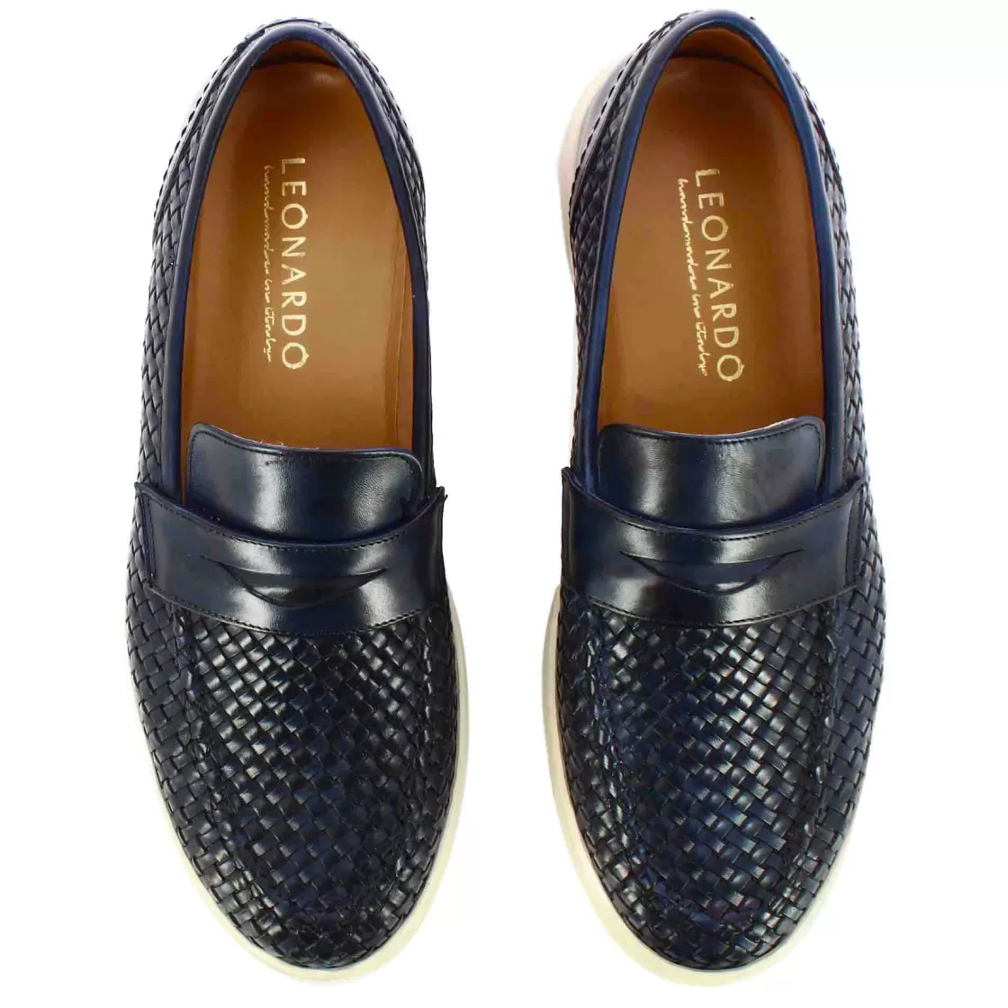 Hot Leonardo Shoes Sneaker Da Uomo Fatta A Mano In Pelle Intrecciata Colore Blu