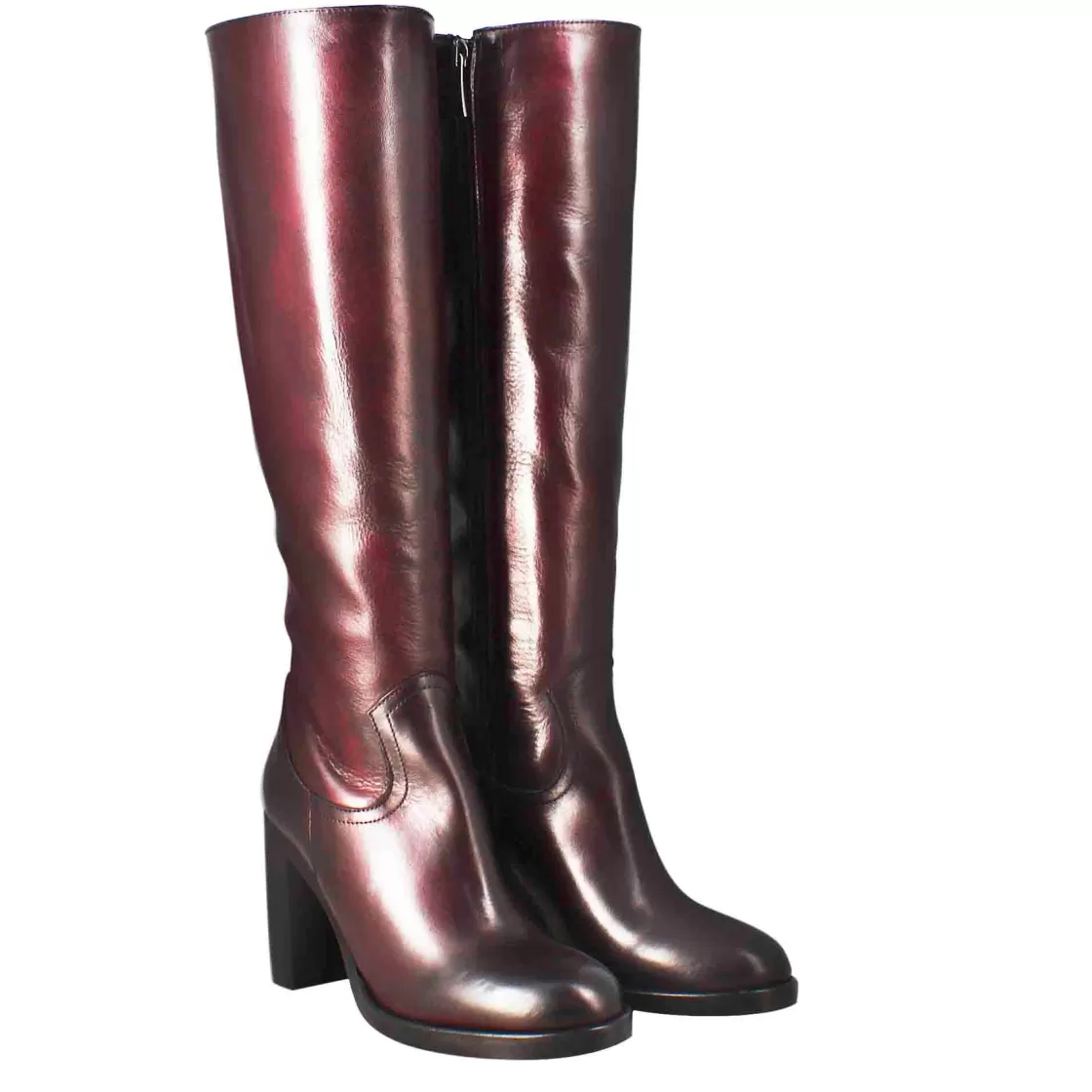 Hot Leonardo Shoes Stivale Al Ginocchio Da Donna Liscio Con Tacco Alto In Pelle Bordeaux Rosso