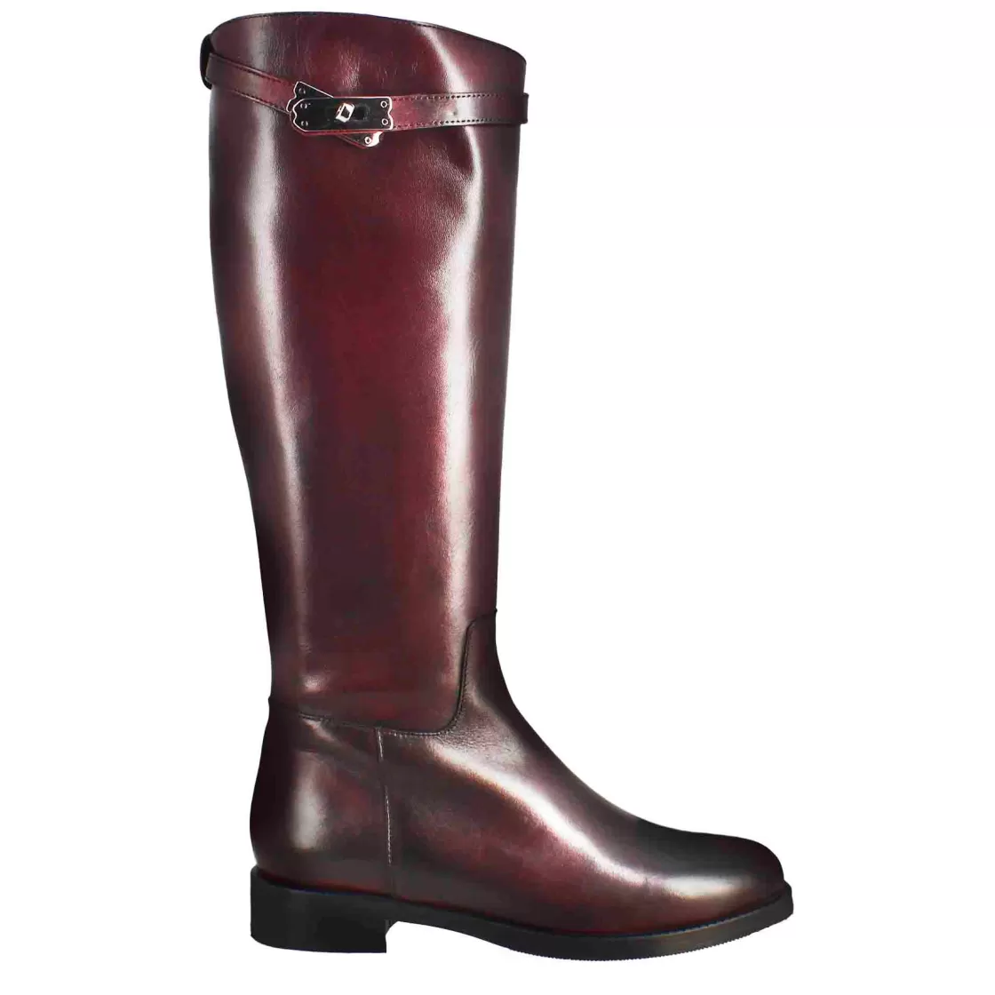 Discount Leonardo Shoes Stivale Al Ginocchio Da Donna Liscio Con Tacco Basso In Pelle Colore Bordeaux