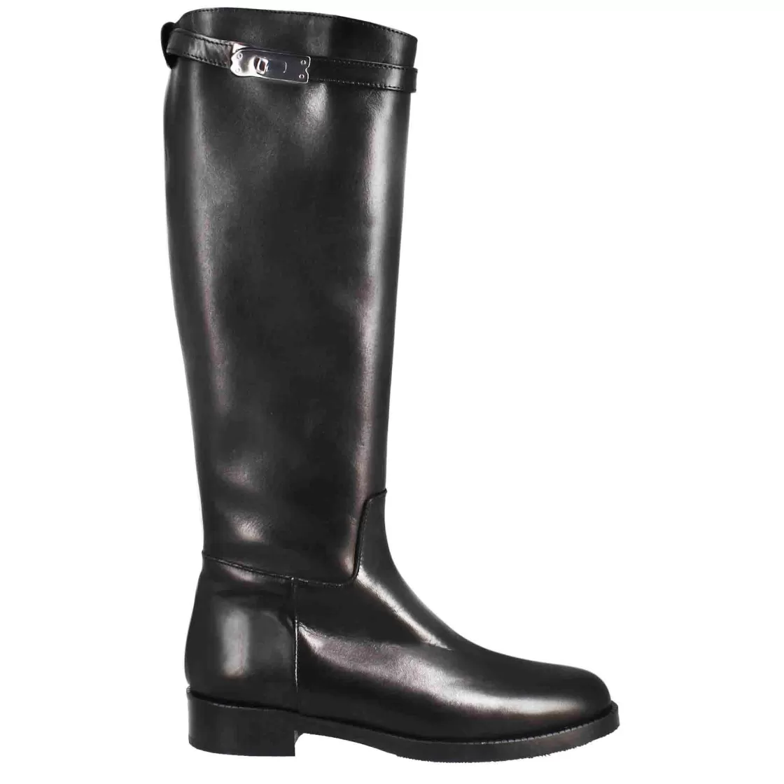 Hot Leonardo Shoes Stivale Al Ginocchio Da Donna Liscio Con Tacco Basso In Pelle Colore Nero
