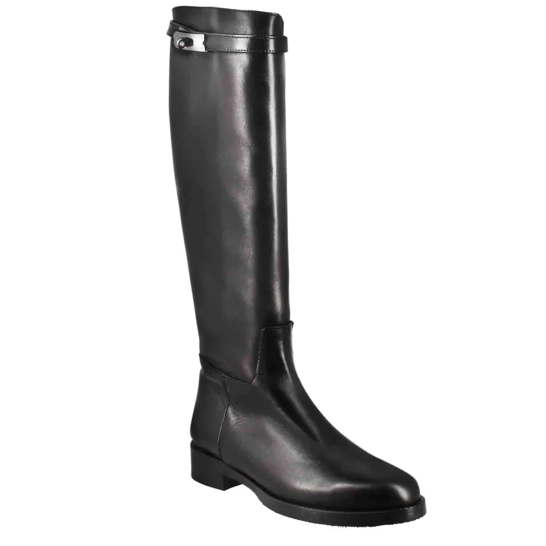 Hot Leonardo Shoes Stivale Al Ginocchio Da Donna Liscio Con Tacco Basso In Pelle Colore Nero