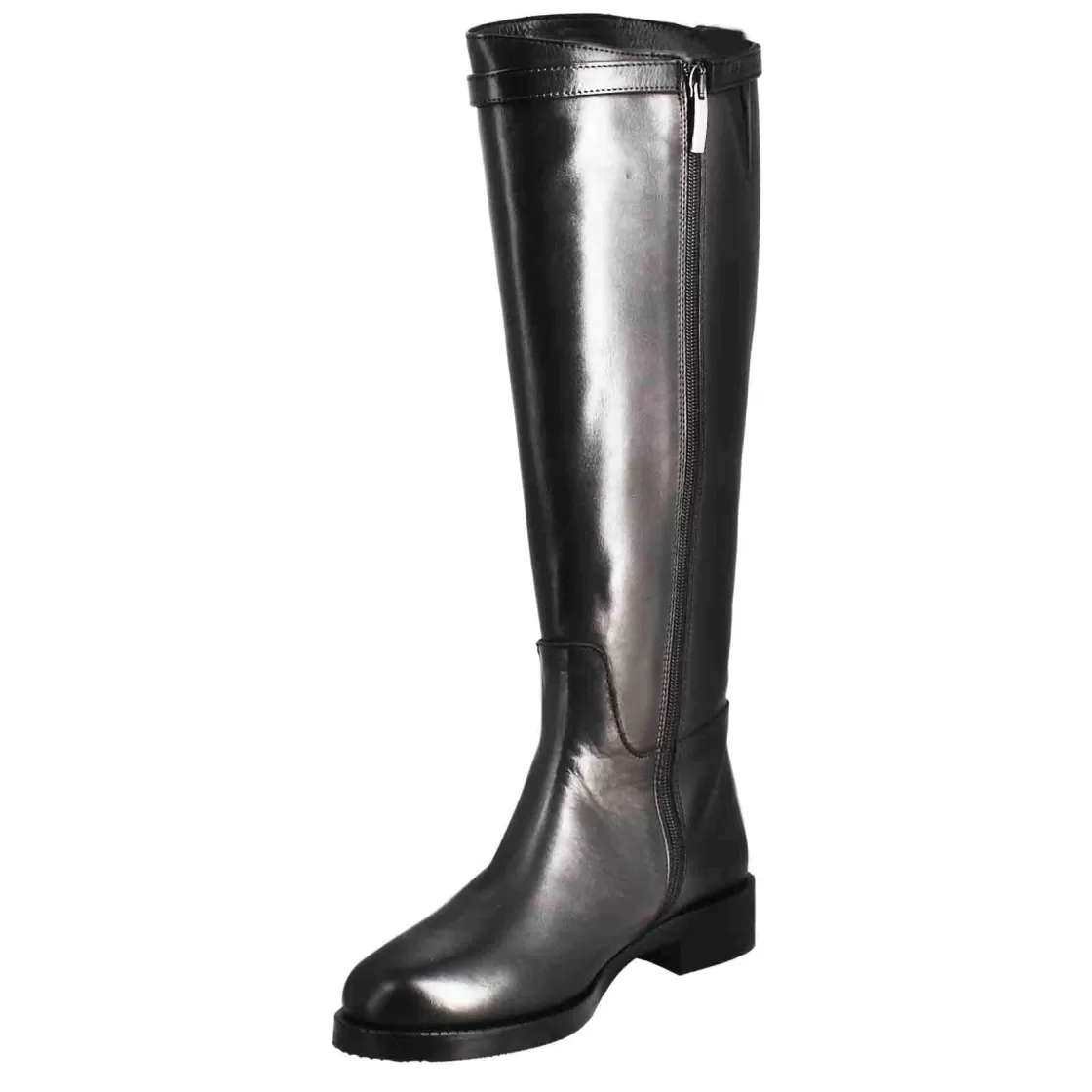 Hot Leonardo Shoes Stivale Al Ginocchio Da Donna Liscio Con Tacco Basso In Pelle Colore Nero