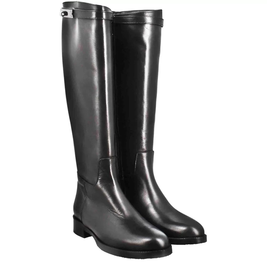 Hot Leonardo Shoes Stivale Al Ginocchio Da Donna Liscio Con Tacco Basso In Pelle Colore Nero