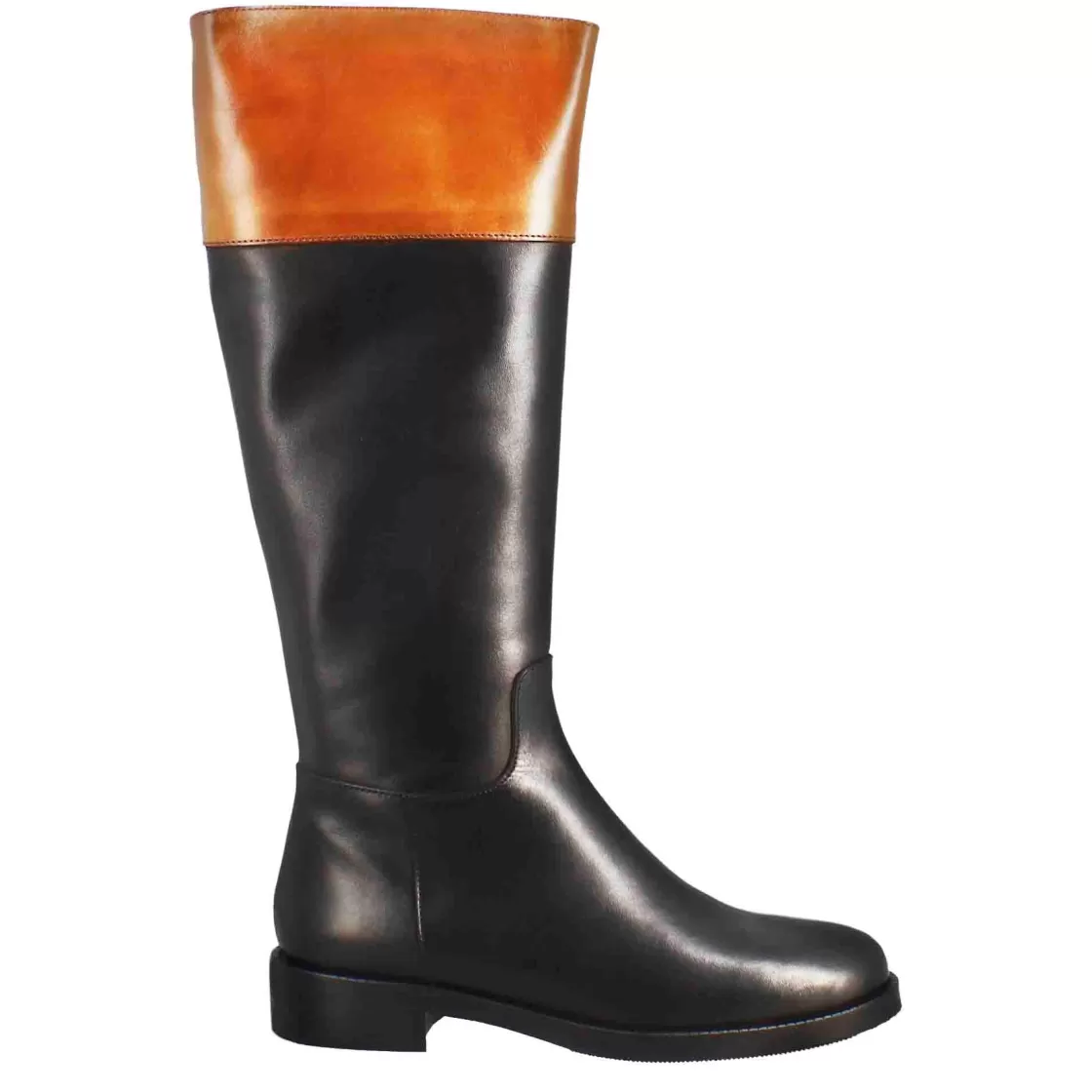 Fashion Leonardo Shoes Stivale Al Ginocchio Da Donna Liscio Con Tacco Basso In Pelle Marrone E Nero