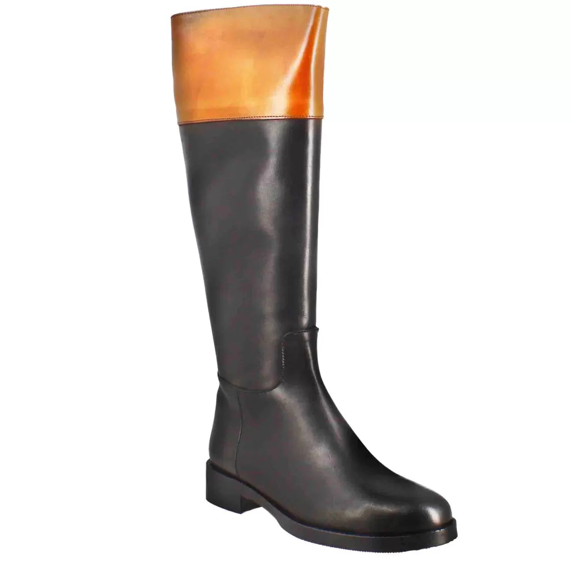 Fashion Leonardo Shoes Stivale Al Ginocchio Da Donna Liscio Con Tacco Basso In Pelle Marrone E Nero