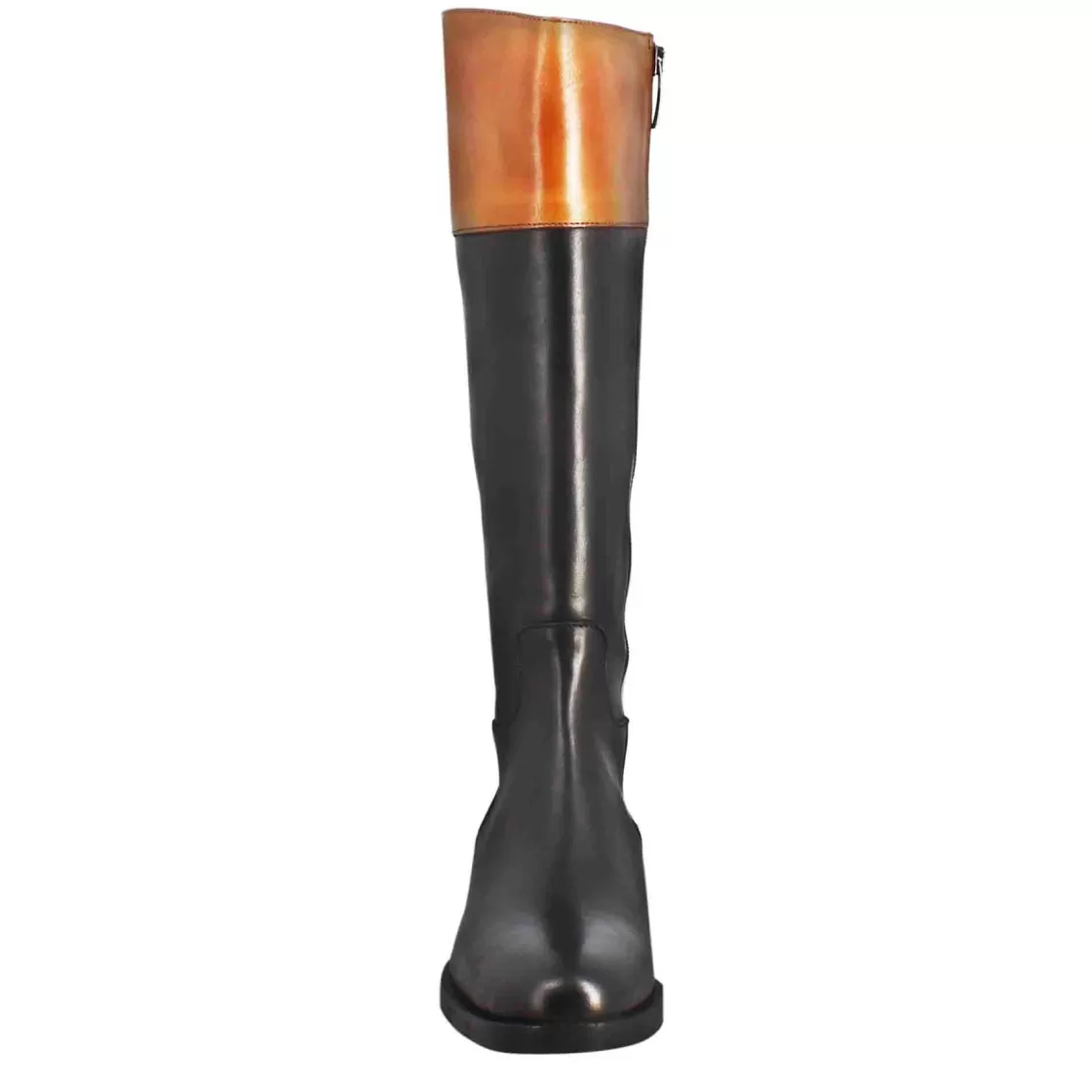 Fashion Leonardo Shoes Stivale Al Ginocchio Da Donna Liscio Con Tacco Basso In Pelle Marrone E Nero