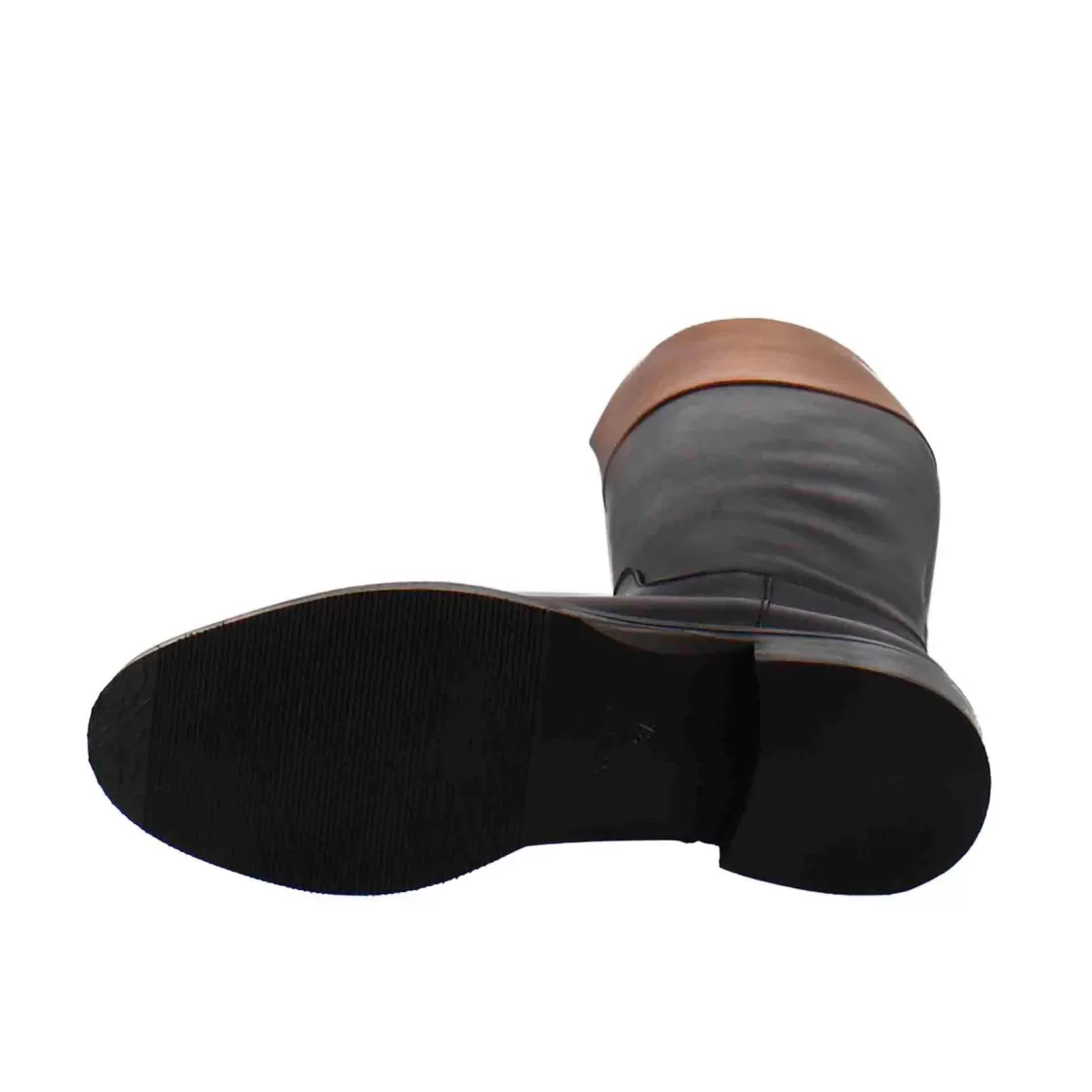 Fashion Leonardo Shoes Stivale Al Ginocchio Da Donna Liscio Con Tacco Basso In Pelle Marrone E Nero