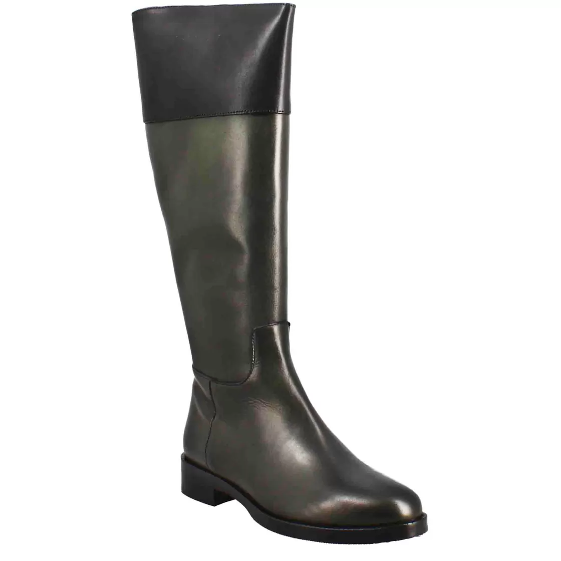 Flash Sale Leonardo Shoes Stivale Al Ginocchio Da Donna Liscio Con Tacco Basso In Pelle E Nero Verde