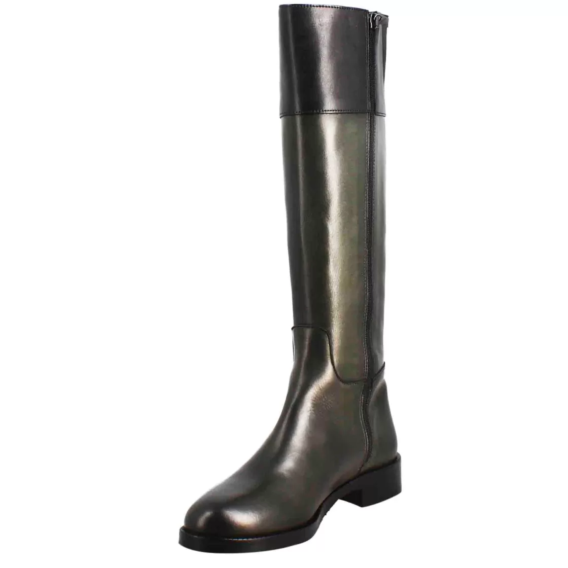 Flash Sale Leonardo Shoes Stivale Al Ginocchio Da Donna Liscio Con Tacco Basso In Pelle E Nero Verde