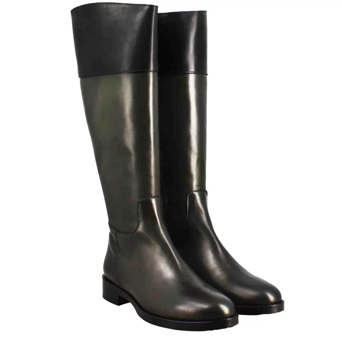 Flash Sale Leonardo Shoes Stivale Al Ginocchio Da Donna Liscio Con Tacco Basso In Pelle E Nero Verde