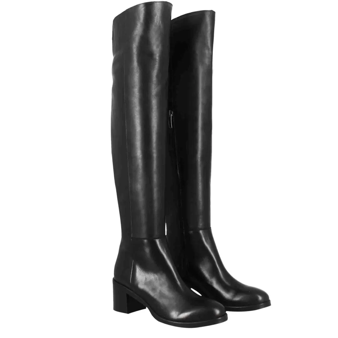 Sale Leonardo Shoes Stivale Sopra Il Ginocchio Da Donna Liscio Con Tacco Medio In Pelle Nero