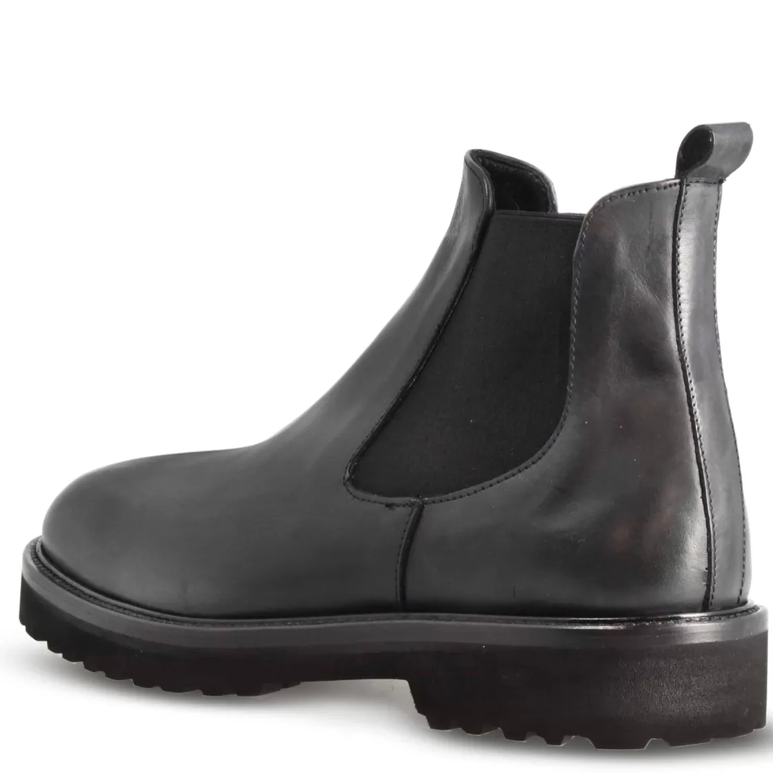 Fashion Leonardo Shoes Stivaletti Chelsea Da Uomo In Vera Pelle Liscia Colore Con Suola Carrarmato Nero