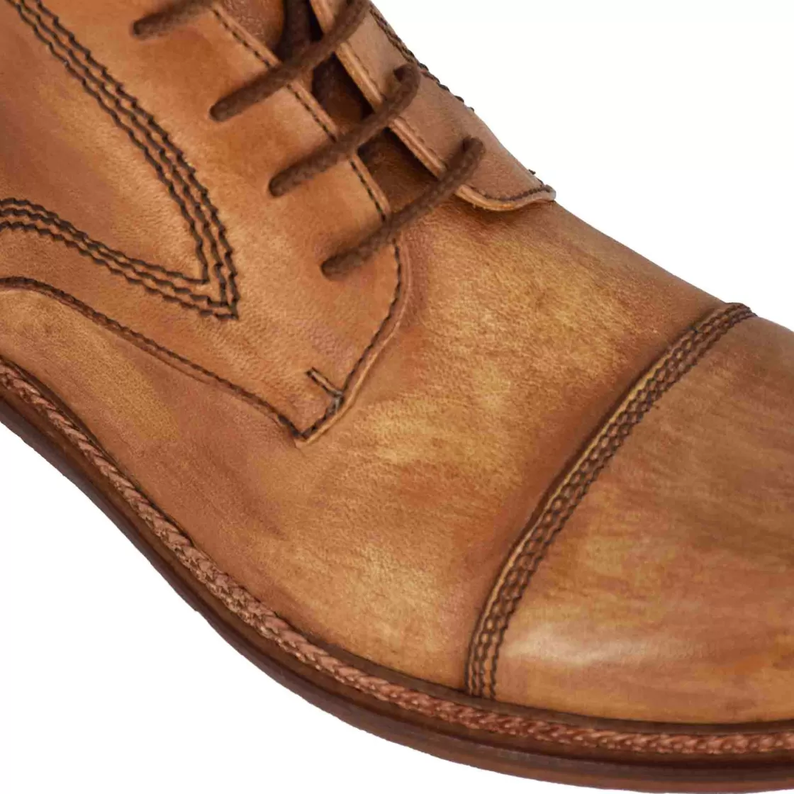 Cheap Leonardo Shoes Stivaletti Da Uomo Allacciati In Pelle Colore Beige