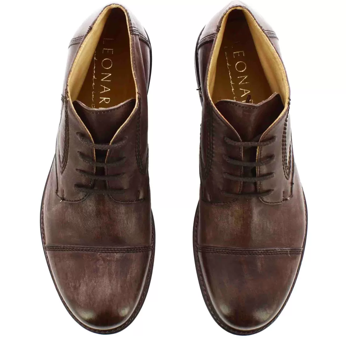 Cheap Leonardo Shoes Stivaletti Da Uomo Allacciati In Pelle Colore Marrone Scuro
