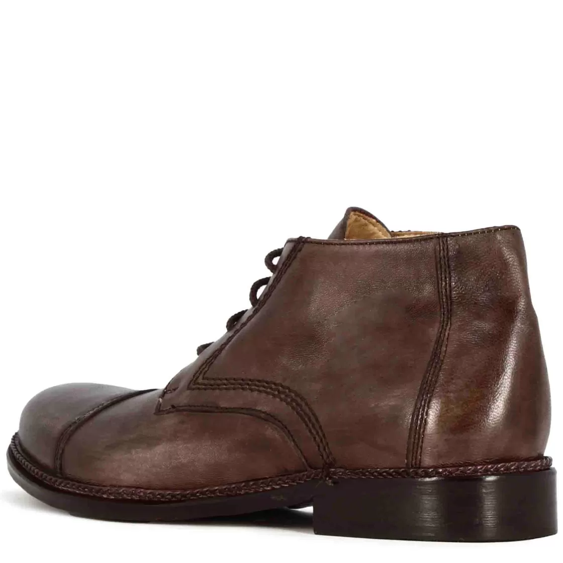 Cheap Leonardo Shoes Stivaletti Da Uomo Allacciati In Pelle Colore Marrone Scuro