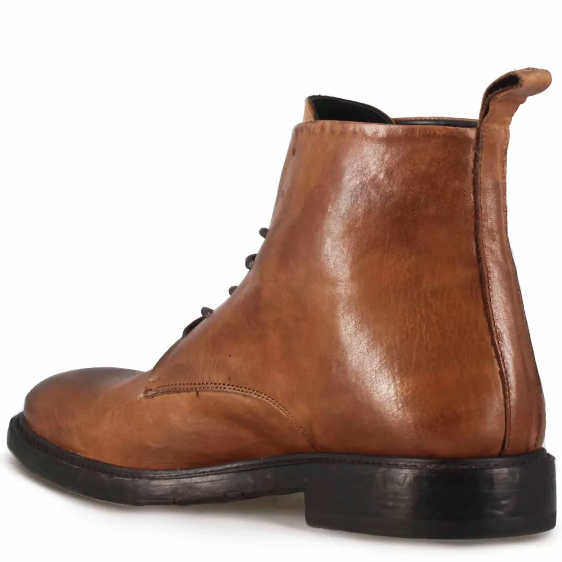 Hot Leonardo Shoes Stivaletti Da Uomo In Pelle Liscia Colore Con Allacciatura Marrone